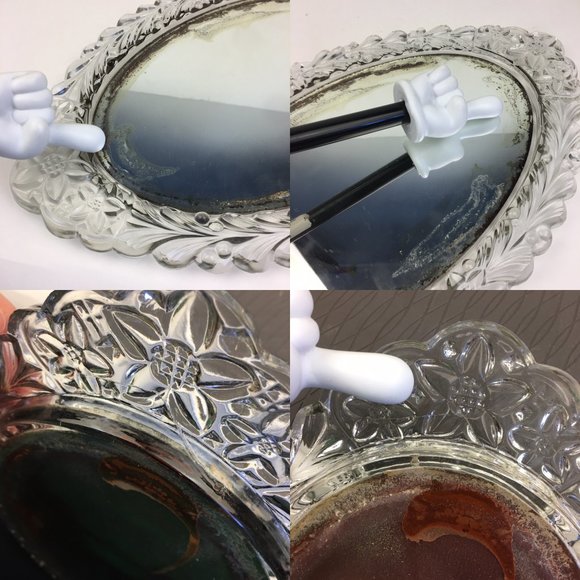 Vtg Oval Mirror Tray Tabletop Pressed Glass Vanity Bedroom Decor Tarnished READ - Picture 11 of 11